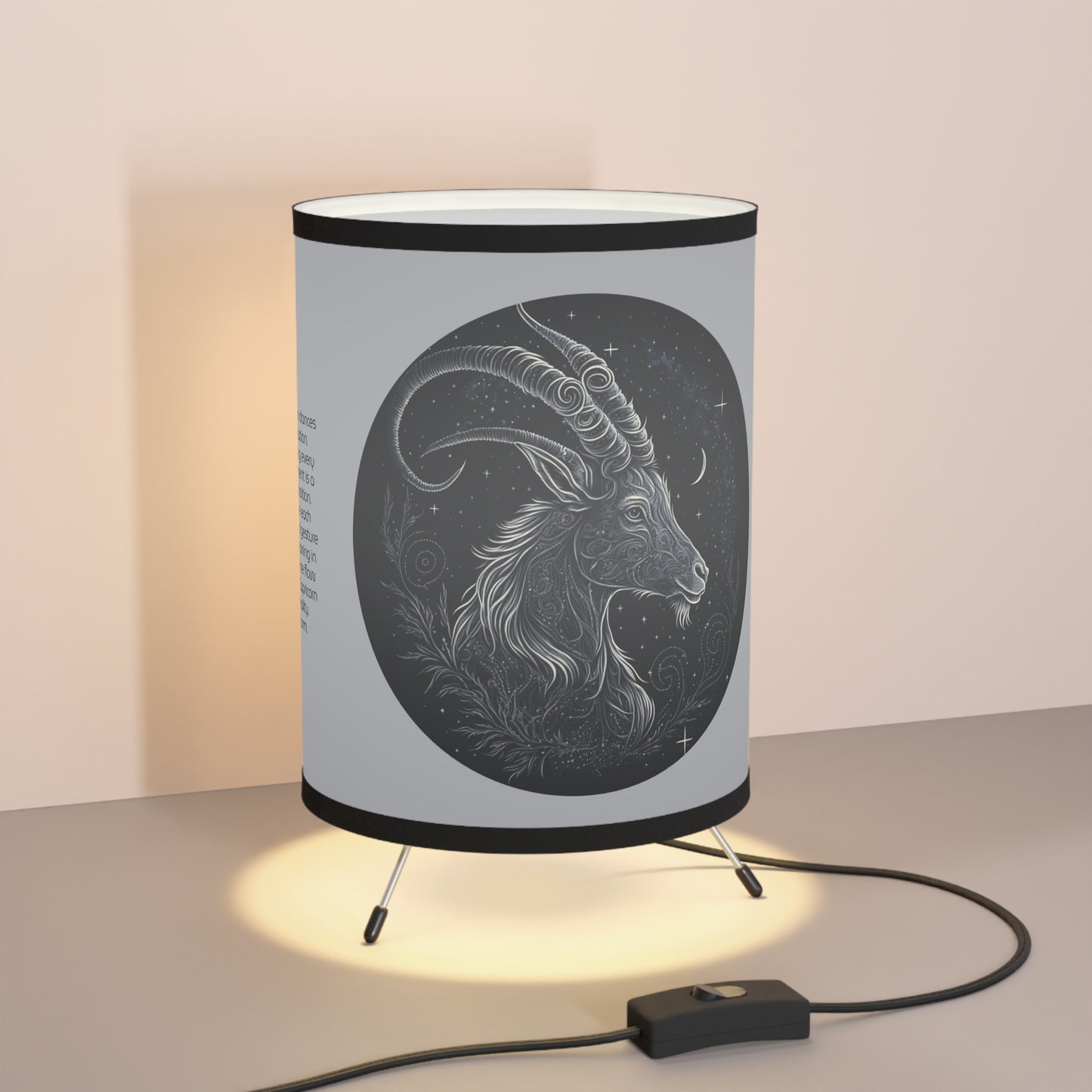 Capricorn in Black and White with Inspirational Poem Tripod Lamp with Printed Shade, US\CA plug