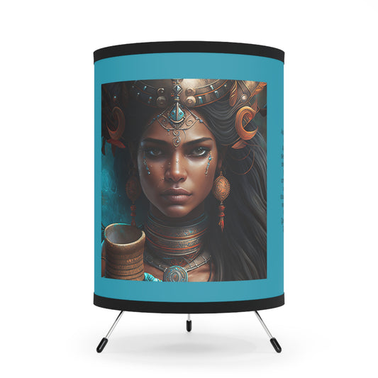 Aquarius Warrior Goddess with Inspirational Poem Tripod Lamp with Printed Shade, US\CA plug