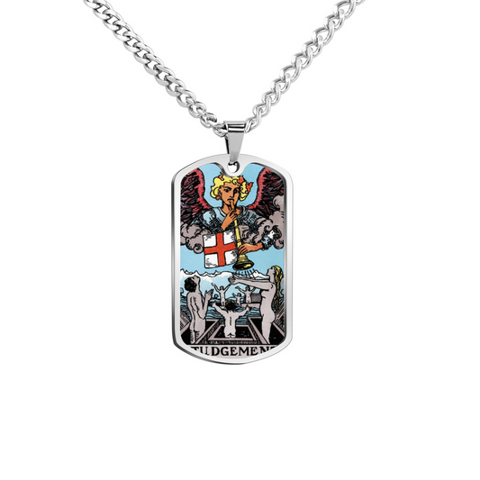 The Judgement Tarot Card Double Sided Print Rectangular Pendant and Necklace