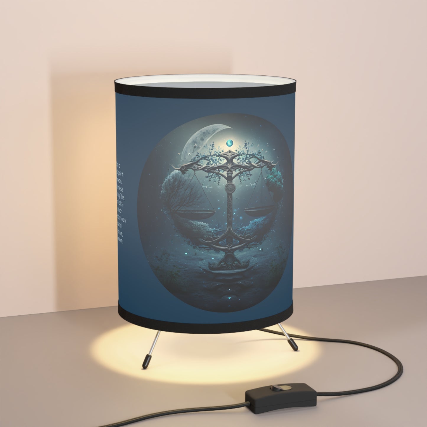 Libra Fantasy Scales with Inspirational Poem Tripod Lamp with Printed Shade, US\CA plug