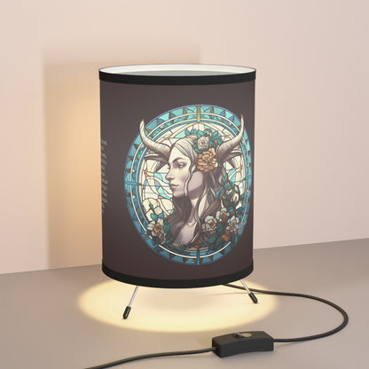 Capricorn Stained Glass Illustration with Inspirational Poem Tripod Lamp with Printed Shade, US\CA plug
