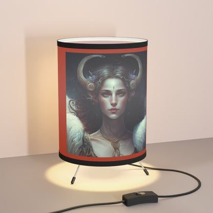 Aries Warrior Goddess with Inspirational Poem Tripod Lamp with Printed Shade, US\CA plug