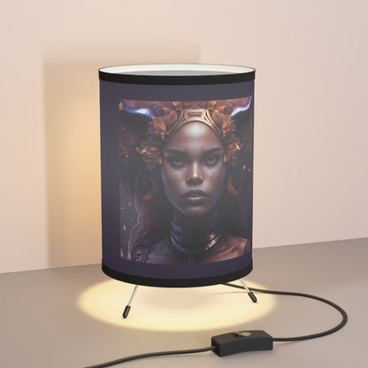 Taurus Warrior Goddess Tripod Lamp with Printed Shade, US\CA plug