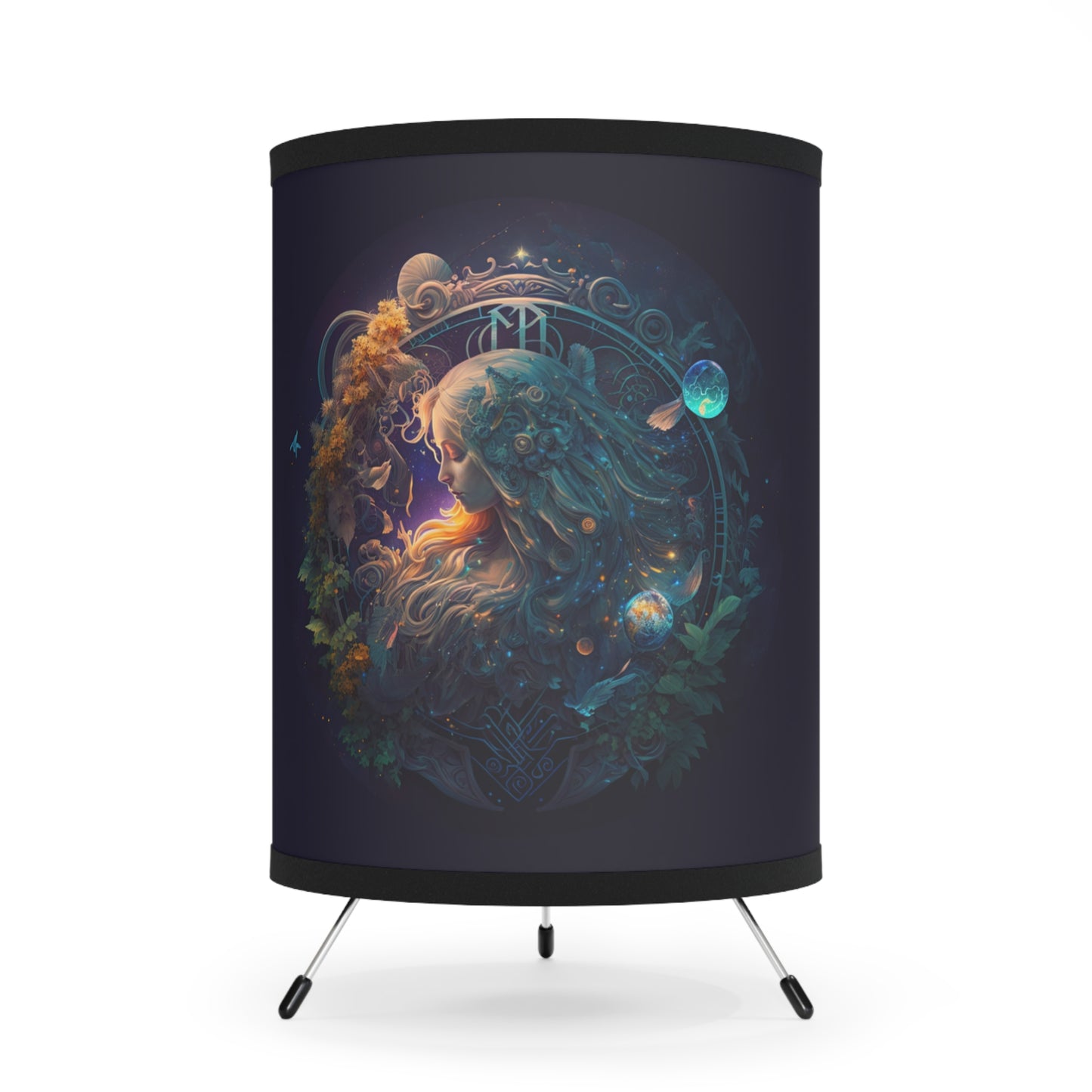 Virgo Celestial Goddess Tripod Lamp with Printed Shade, US\CA plug