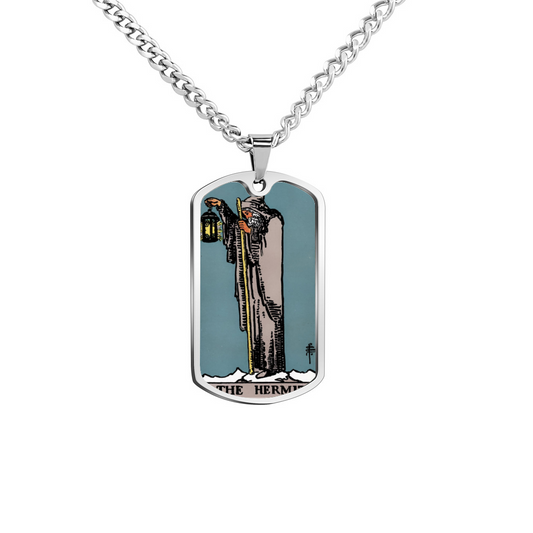 The Hermit Tarot Card ~ Double Sided Print Rectangular Pendant and Necklace