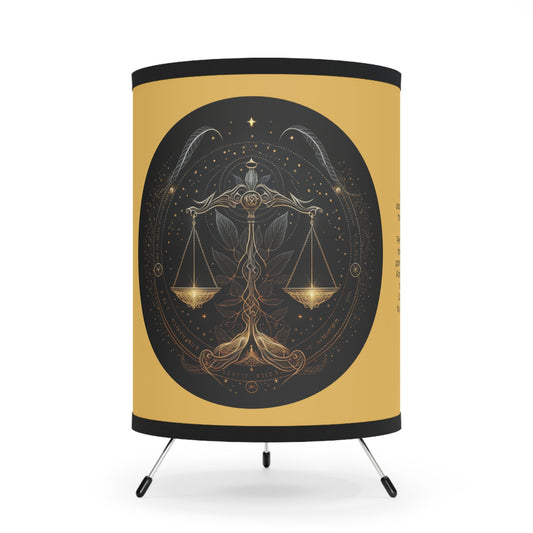 Libra Golden Scales with Inspirational Poem Tripod Lamp with Printed Shade, US\CA plug