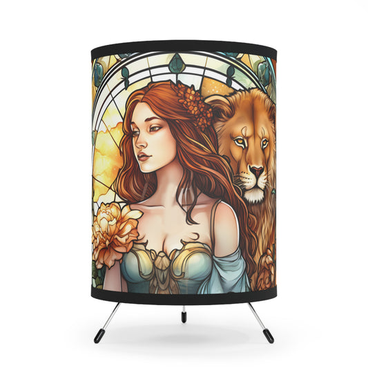 Leo Stained Glass Illustration Printed Shade Tripod Lamp, US\CA plug