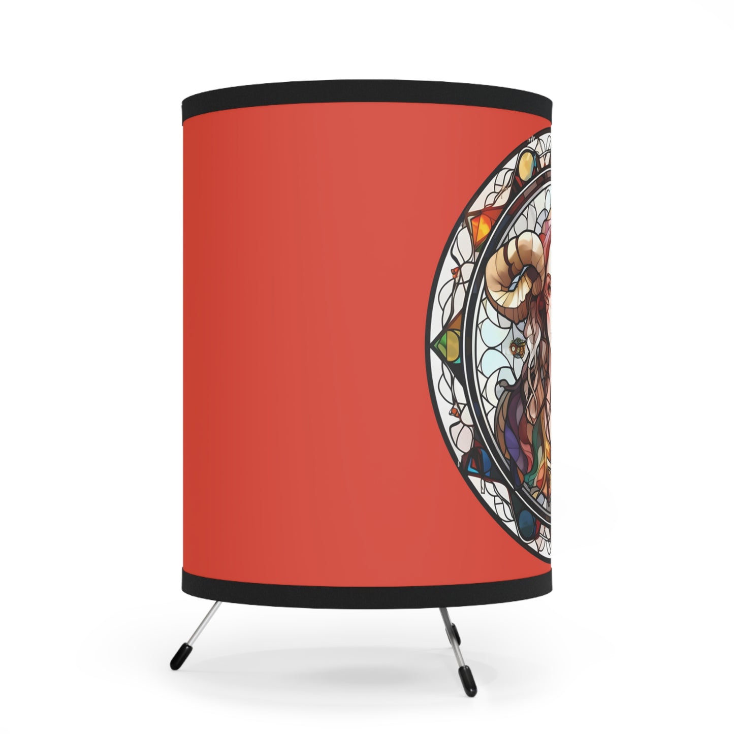 Aries Stained Glass Illustration Tripod Lamp with Printed Shade, US\CA plug