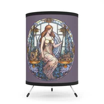 Libra Stained Glass Illustration Tripod Lamp with Printed Shade, US\CA plug