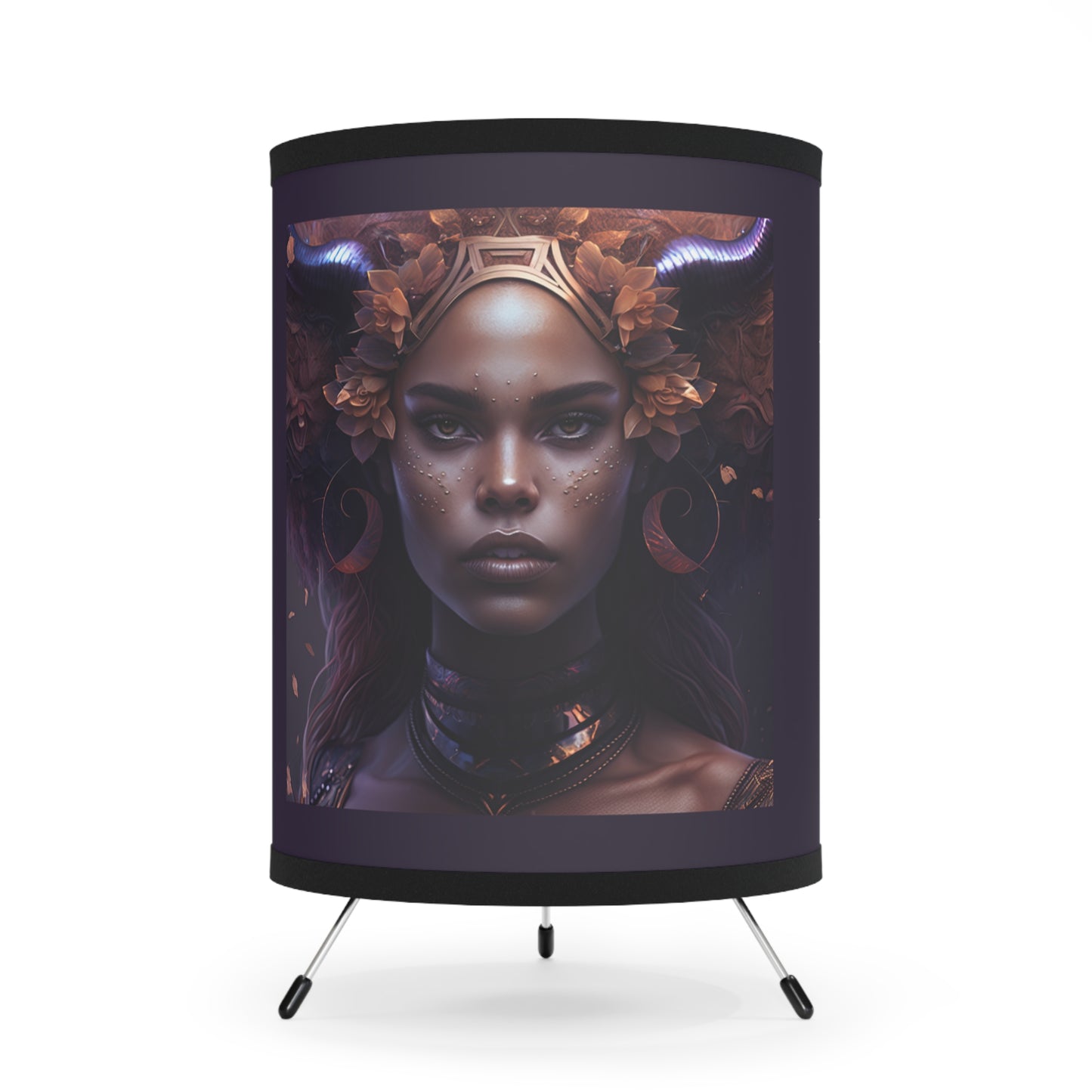 Taurus Warrior Goddess with Inspirational Poem Tripod Lamp with Printed Shade, US\CA plug