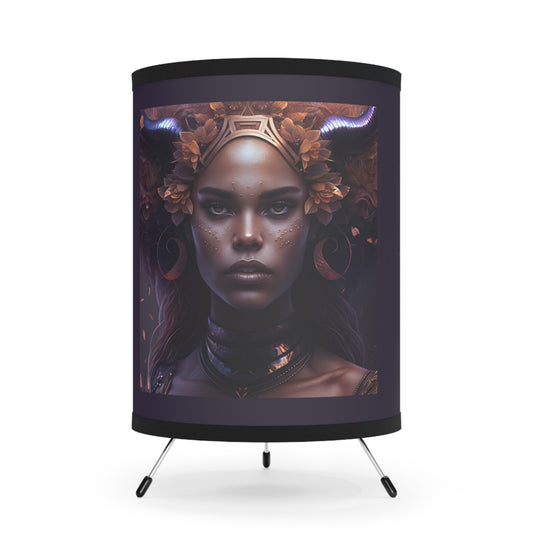 Taurus Warrior Goddess with Inspirational Poem Tripod Lamp with Printed Shade, US\CA plug