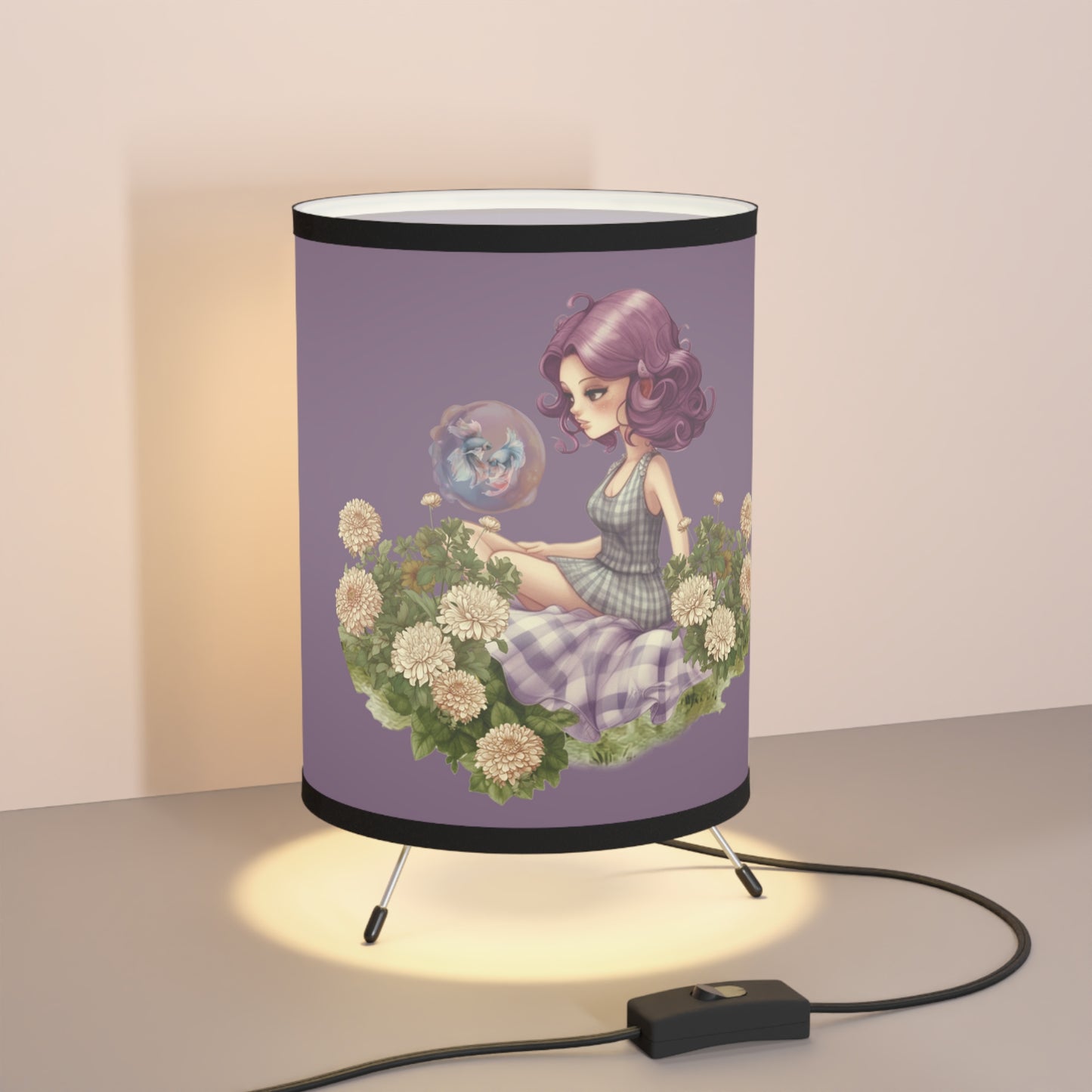 Pisces Vintage Illustration Tripod Lamp with Printed Shade, US\CA plug