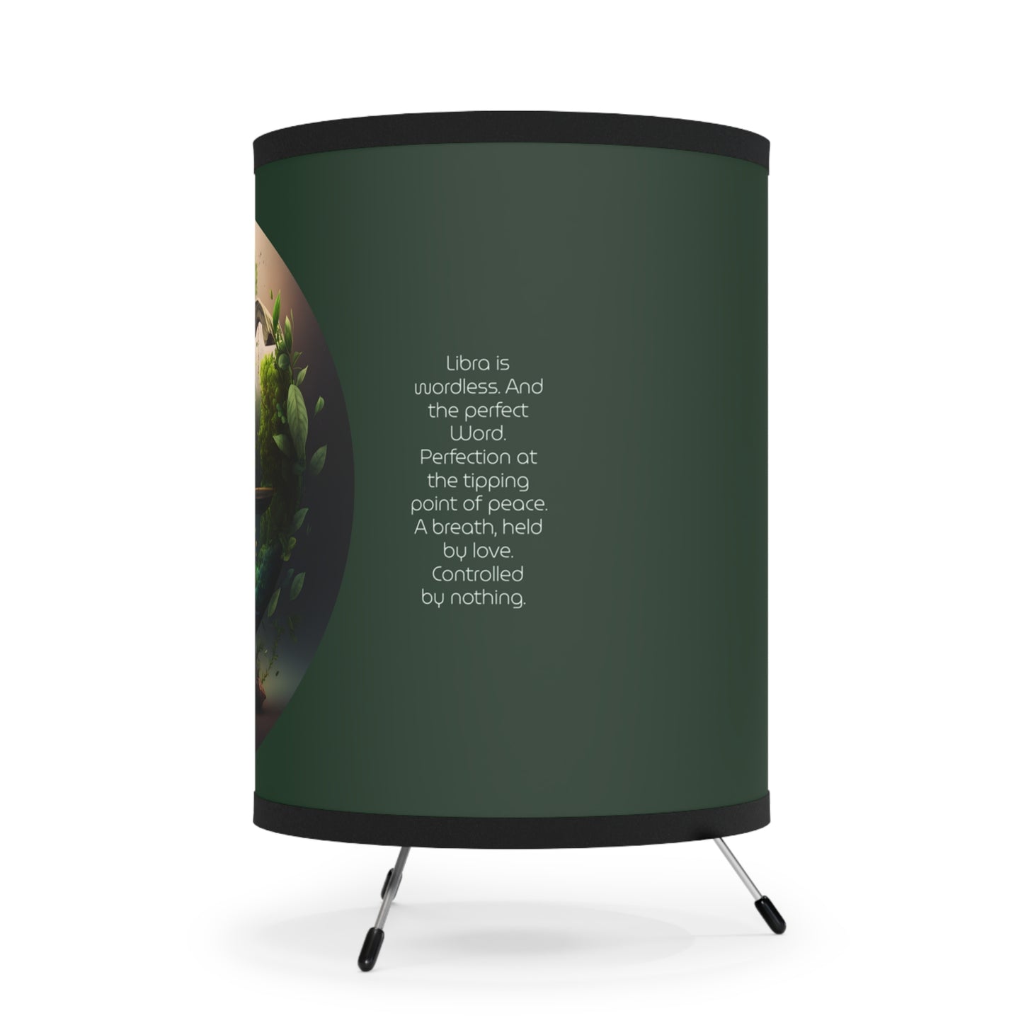 Libra Green Scales with Inspirational Poem Tripod Lamp with Printed Shade, US\CA plug