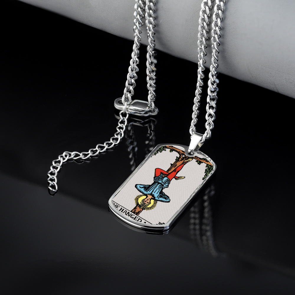 The Hanged Man Tarot Card Double Sided Print Rectangular Pendant and Necklace