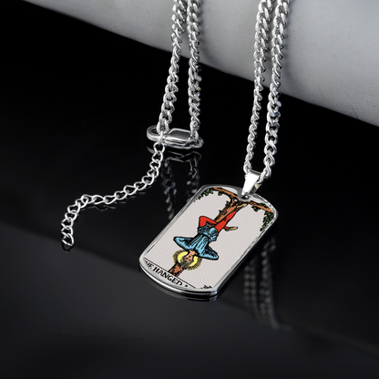 The Hanged Man Tarot Card Double Sided Print Rectangular Pendant and Necklace