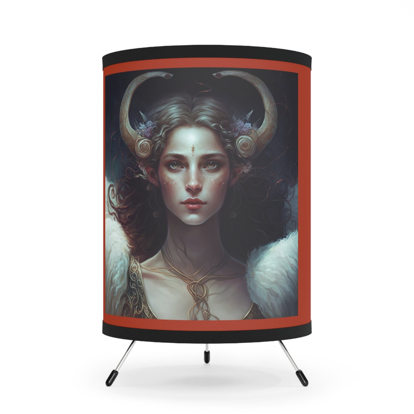 Aries Warrior Goddess with Inspirational Poem Tripod Lamp with Printed Shade, US\CA plug