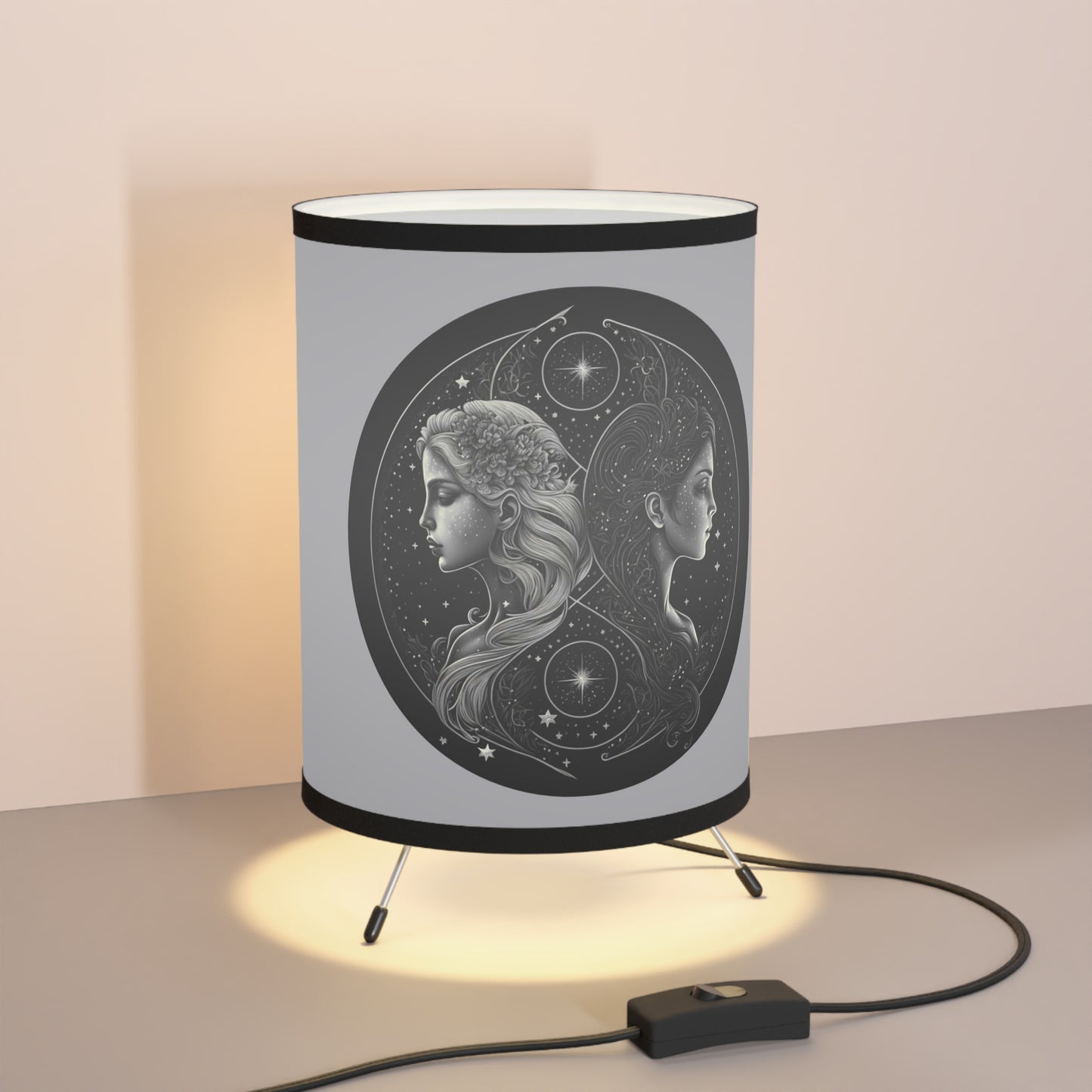 Gemini in Black and White Printed Shade Tripod Lamp, US\CA plug