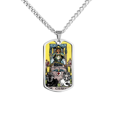 The Chariot Tarot Card Double Sided Print Rectangular Pendant and Necklace