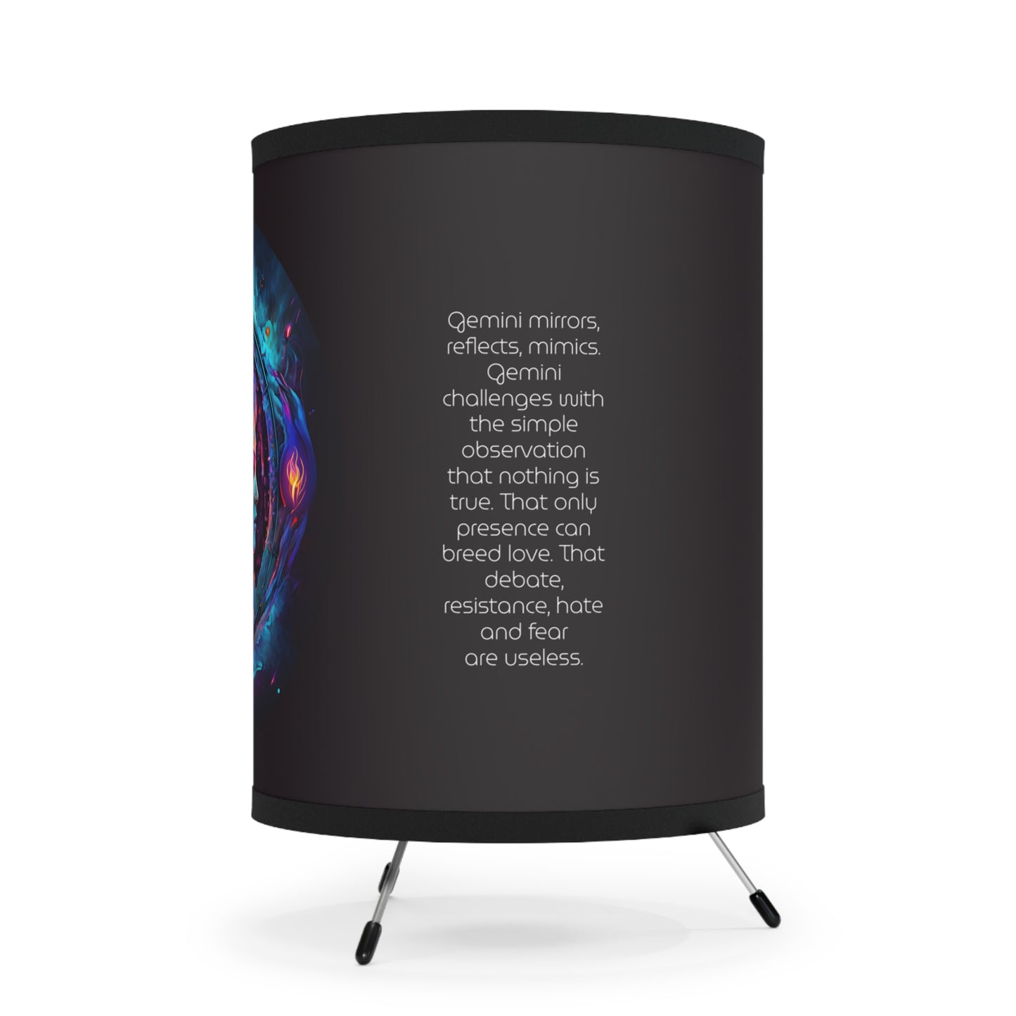 Gemini Fire and Water Twins with Inspirational Poem Printed Shade Tripod Lamp, US\CA plug