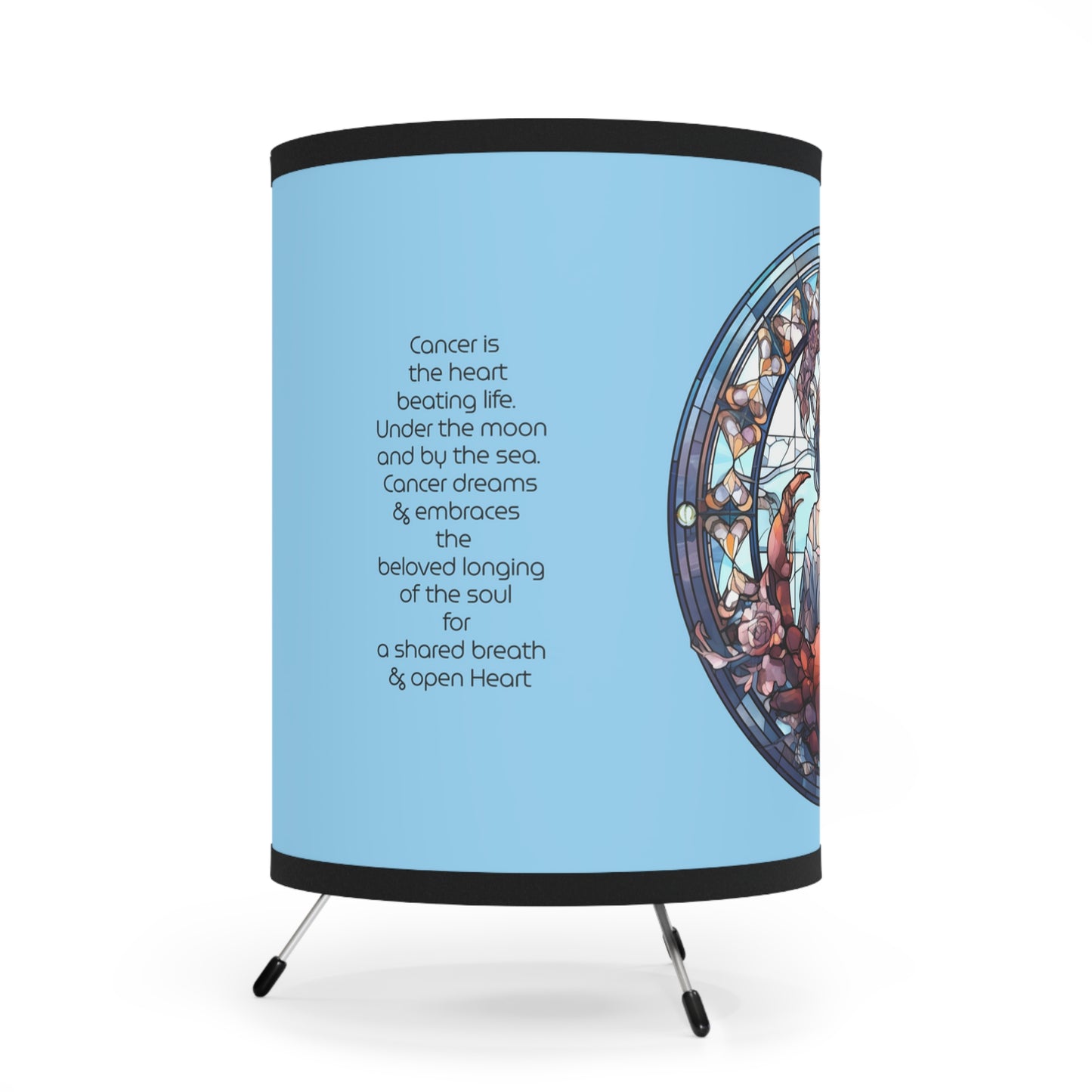 Cancer Stained Glass Illustration with Inspirational Poem Printed Shade Tripod Lamp, US\CA plug