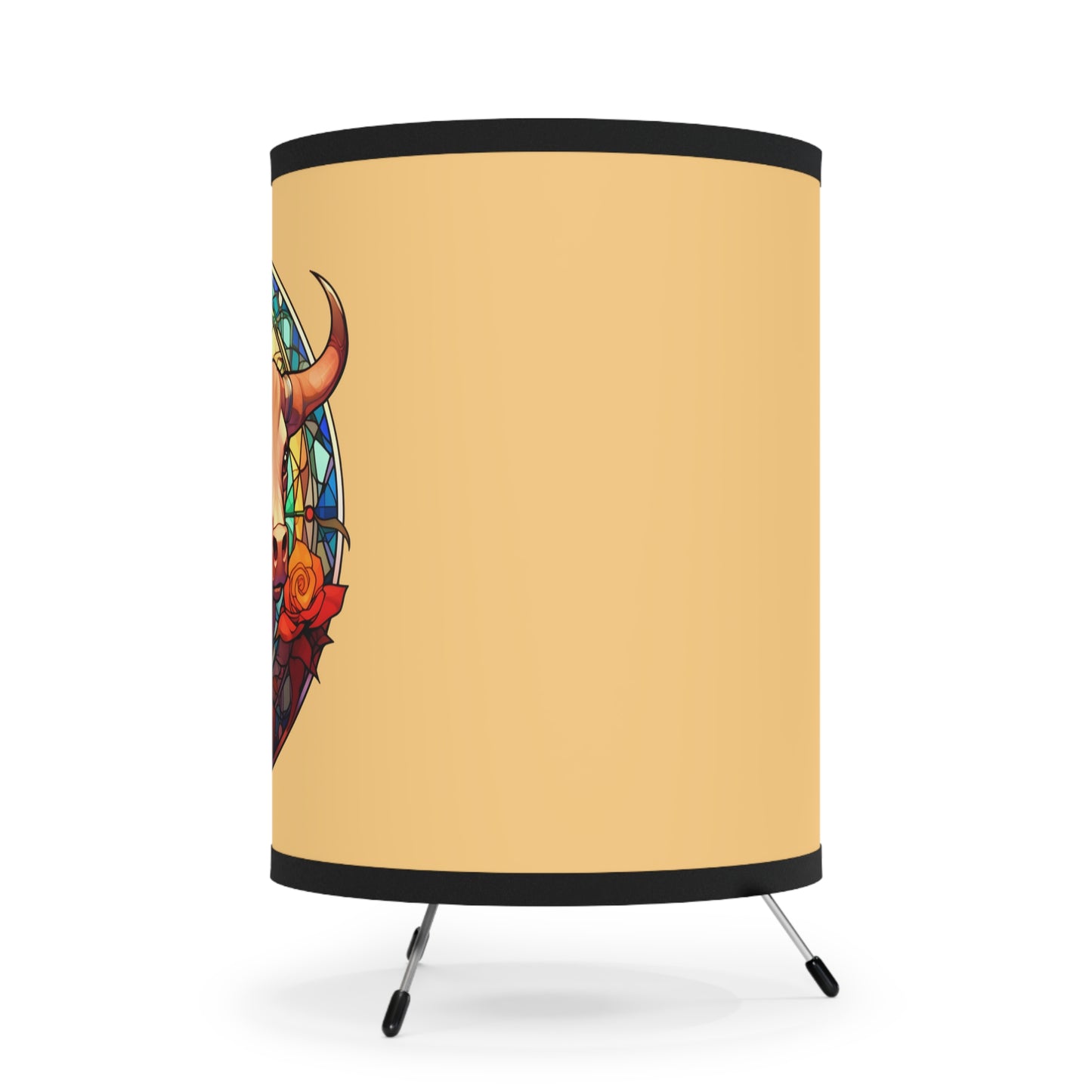 Taurus Woman and Bull Stained Glass Illustration Tripod Lamp with Printed Shade, US\CA plug