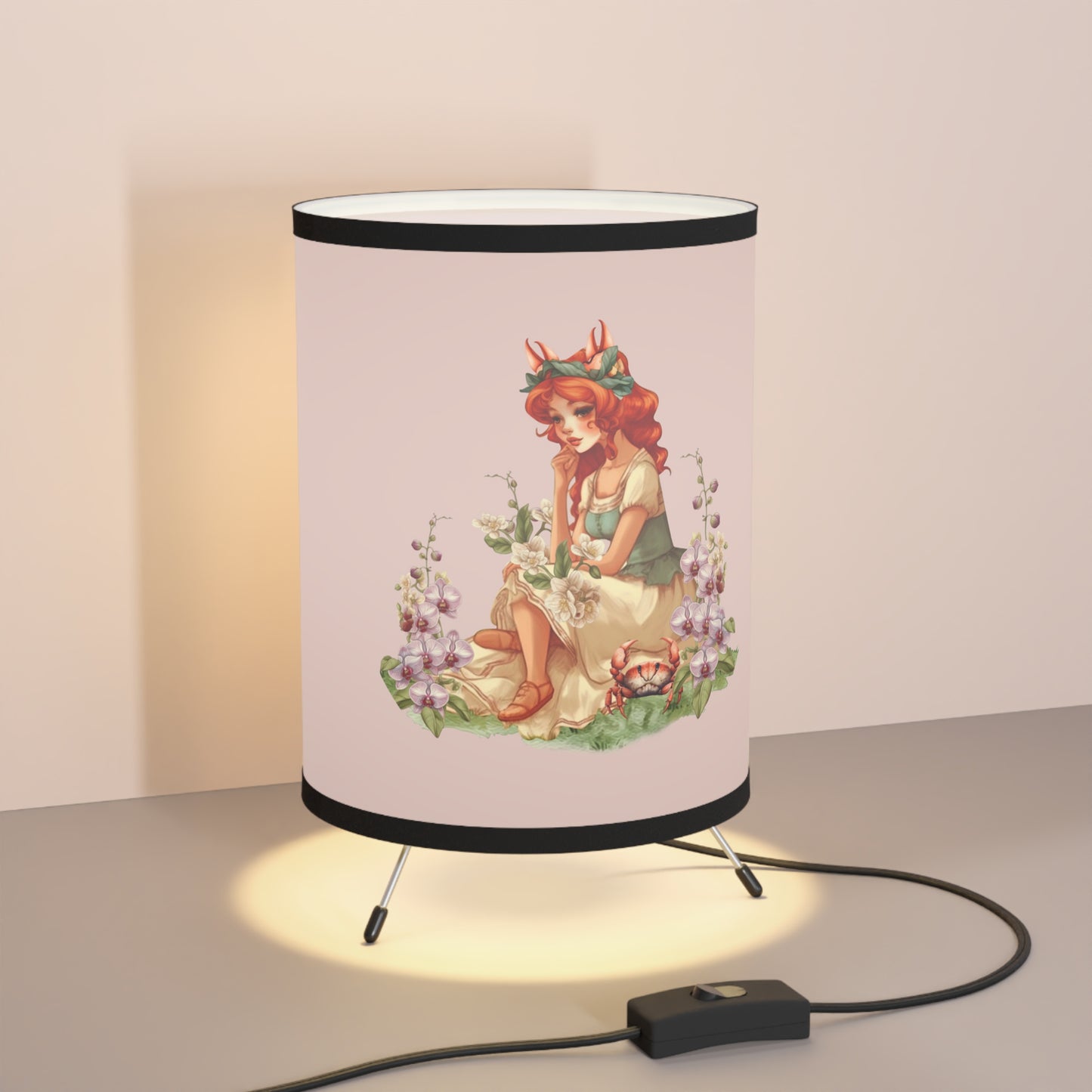Cancer Vintage Illustration Printed Shade Tripod Lamp, US\CA plug