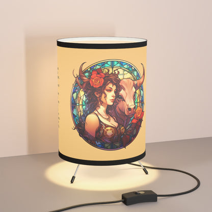 Taurus Woman and Bull with Inspirational Poem Tripod Lamp with Printed Shade, US\CA plug