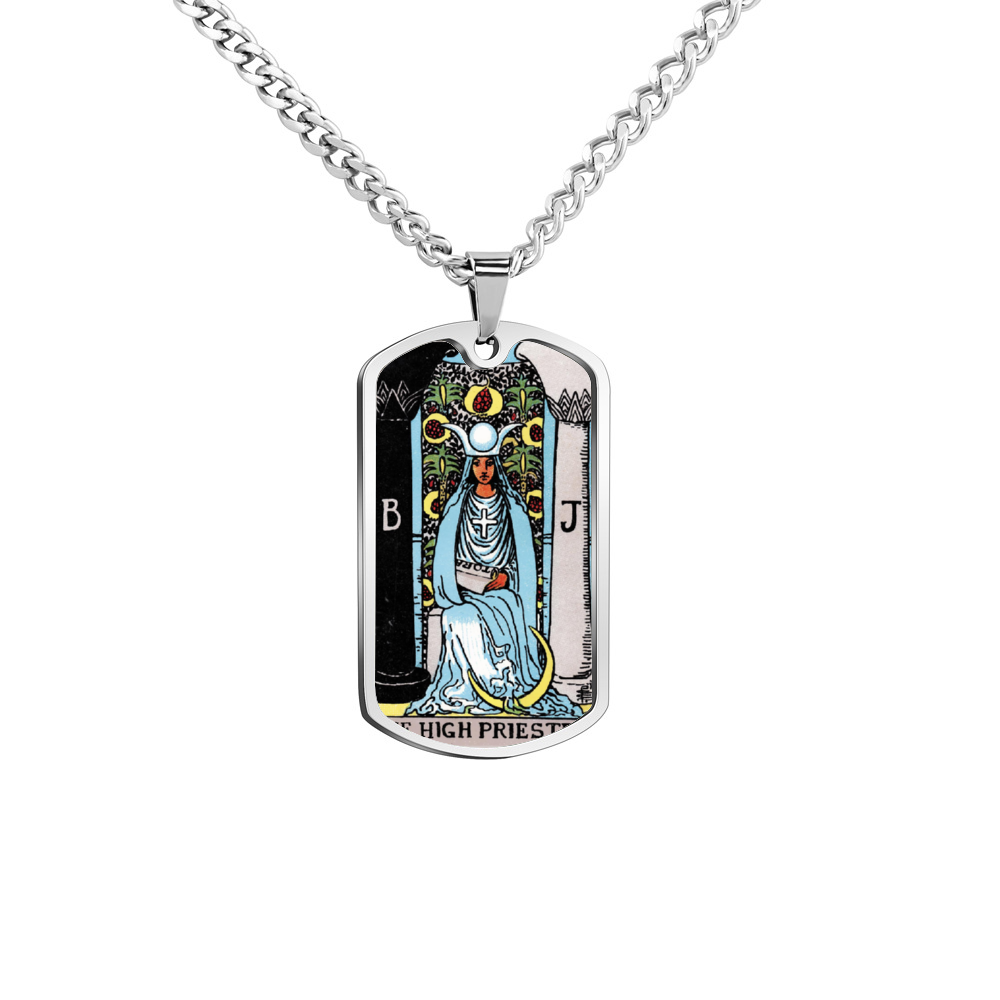 The Temperance AND The High Priestess Tarot Cards ~ Double Sided Print Rectangular Pendant and Necklace