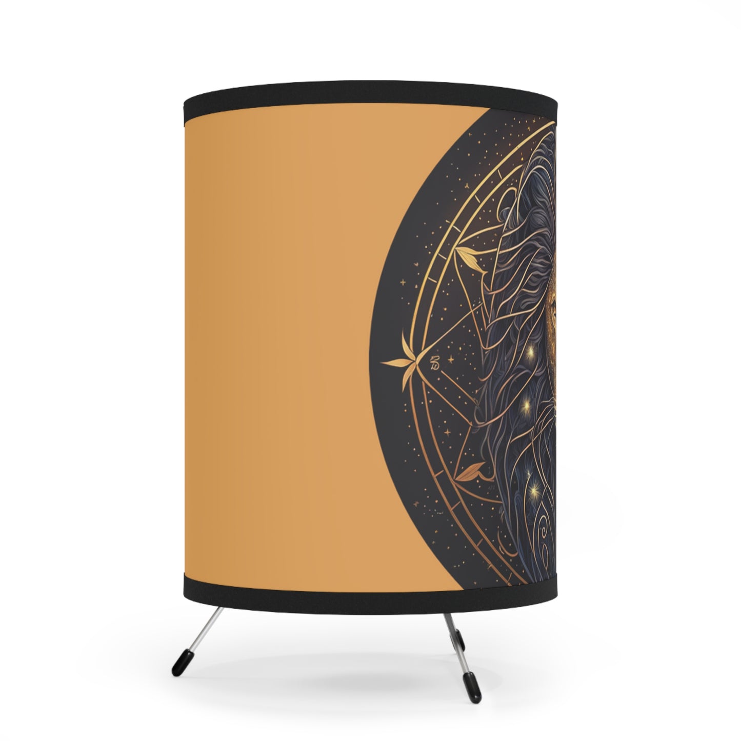 Leo in Black and Gold Printed Shade Tripod Lamp, US\CA plug