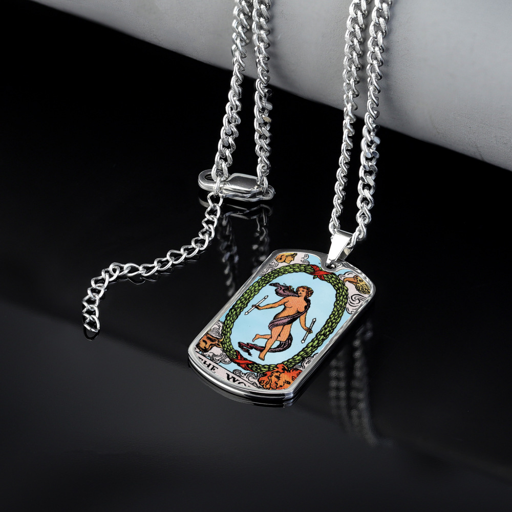 The World Tarot Card Double Sided Print Rectangular Pendant and Necklace