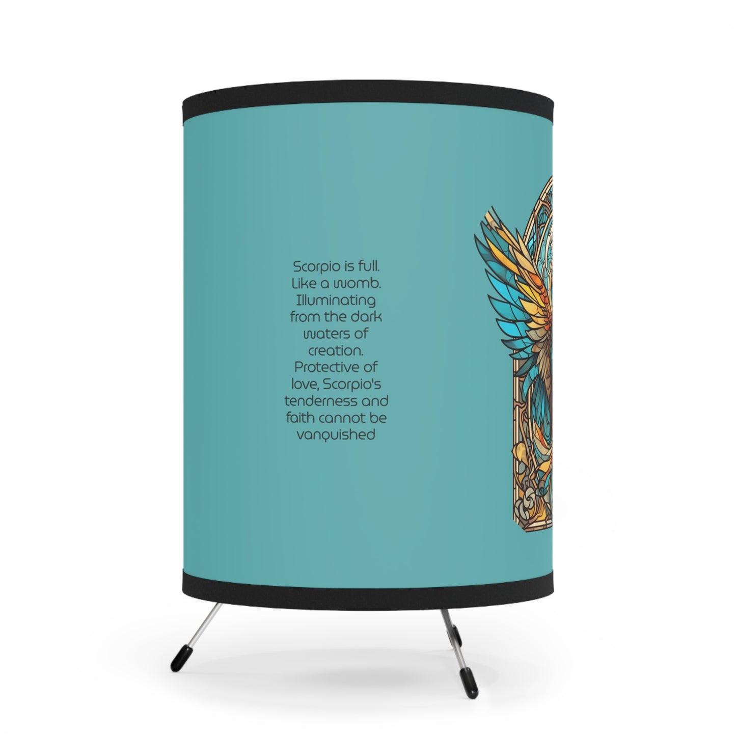 Scorpio Phoenix in Stained Glass with Inspirational Poem Tripod Lamp with Printed Shade, US\CA plug