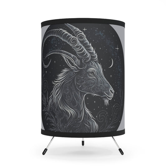 Capricorn in Black and White Tripod Lamp with Printed Shade, US\CA plug