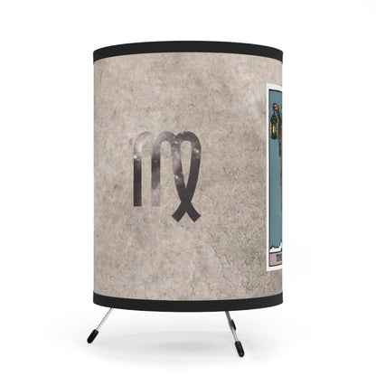 The Hermit Tarot Card with Virgo Symbols Printed Shade Tripod Lamp, US\CA plug
