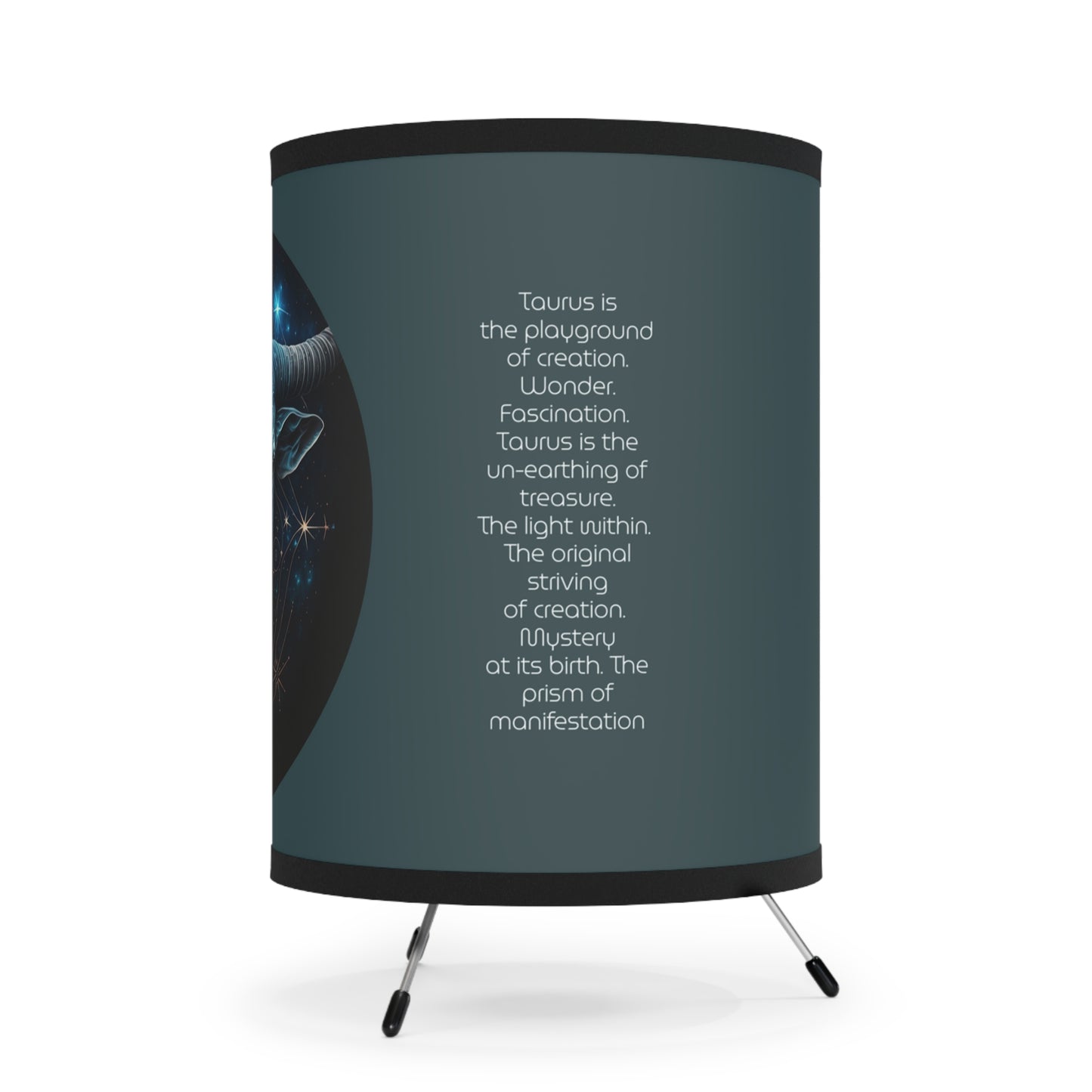 Taurus Bull in Silver and Blue with Inspirational Poem Tripod Lamp with Printed Shade, US\CA plug