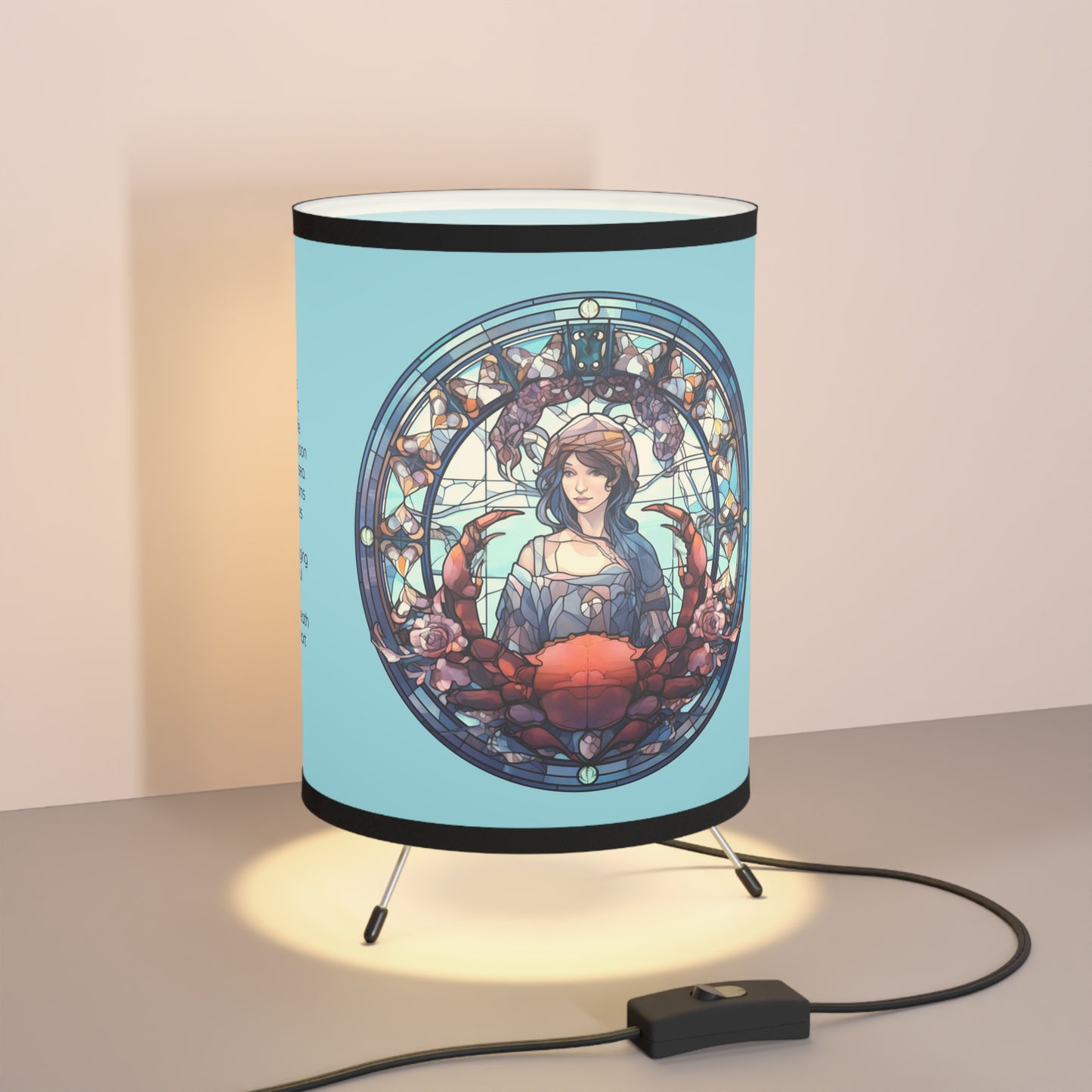 Cancer Stained Glass Illustration with Inspirational Poem Printed Shade Tripod Lamp, US\CA plug