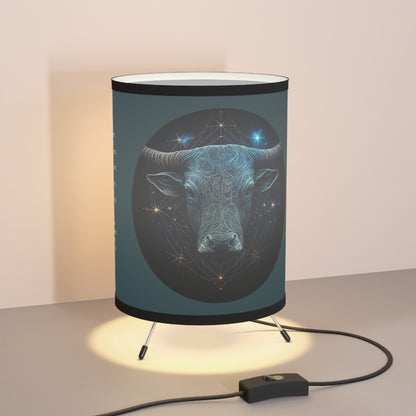 Taurus Bull in Silver and Blue with Inspirational Poem Tripod Lamp with Printed Shade, US\CA plug