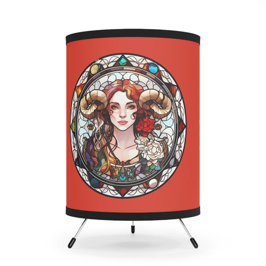 Aries Stained Glass Woman with Inspirational Poem Tripod Lamp with Printed Shade, US\CA plug
