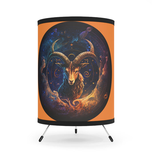 Capricorn Goat with Clouds and Stars Tripod Lamp with Printed Shade, US\CA plug