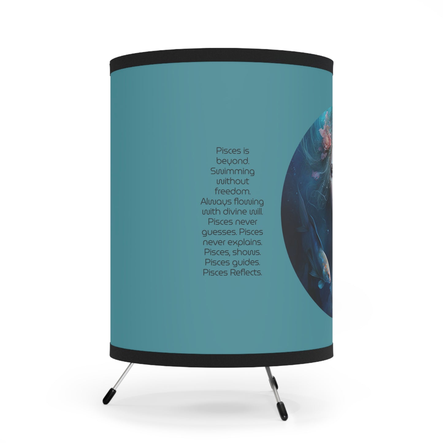 Pisces Goddess with Inspirational Poem Tripod Lamp with Printed Shade, US\CA plug