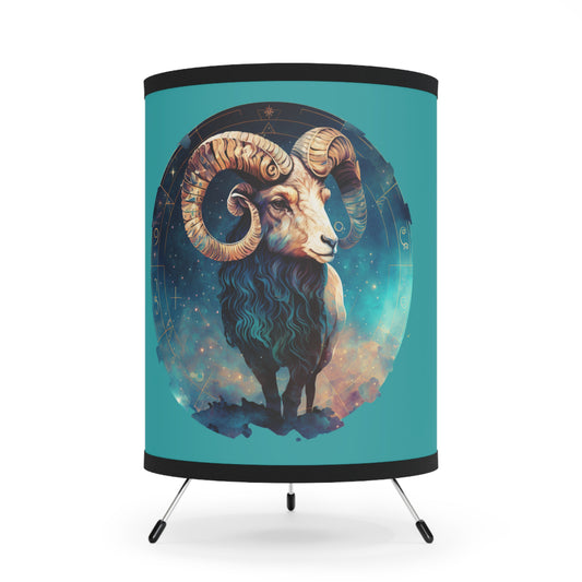 Aries Ram with Starry Background Tripod Lamp with Printed Shade, US\CA plug