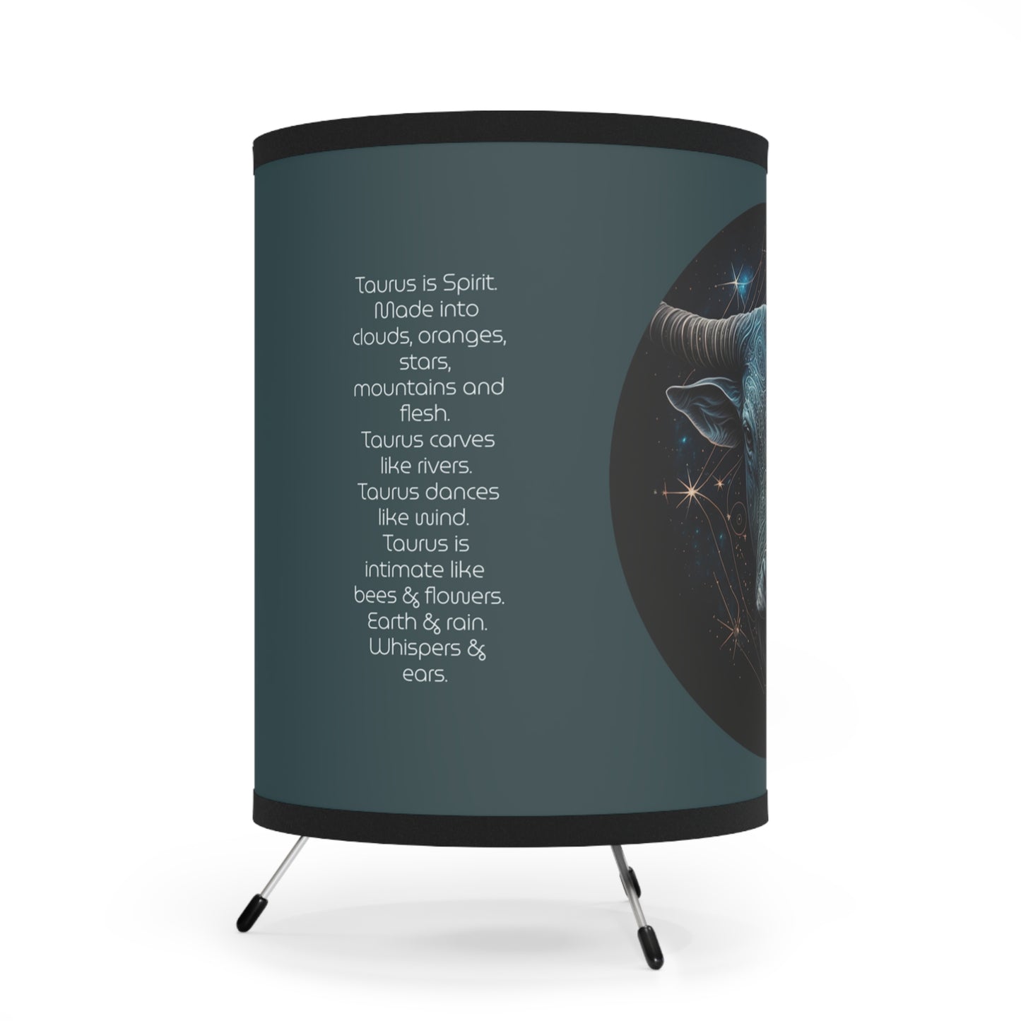Taurus Bull in Silver and Blue with Inspirational Poem Tripod Lamp with Printed Shade, US\CA plug