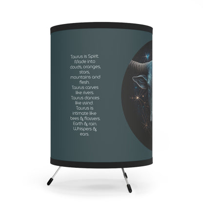 Taurus Bull in Silver and Blue with Inspirational Poem Tripod Lamp with Printed Shade, US\CA plug