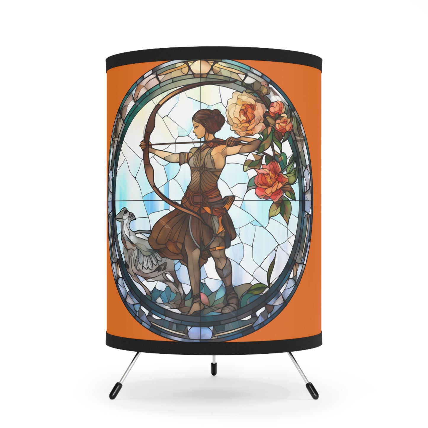 Sagittarius Stained Glass Illustration Tripod Lamp with Printed Shade, US\CA plug