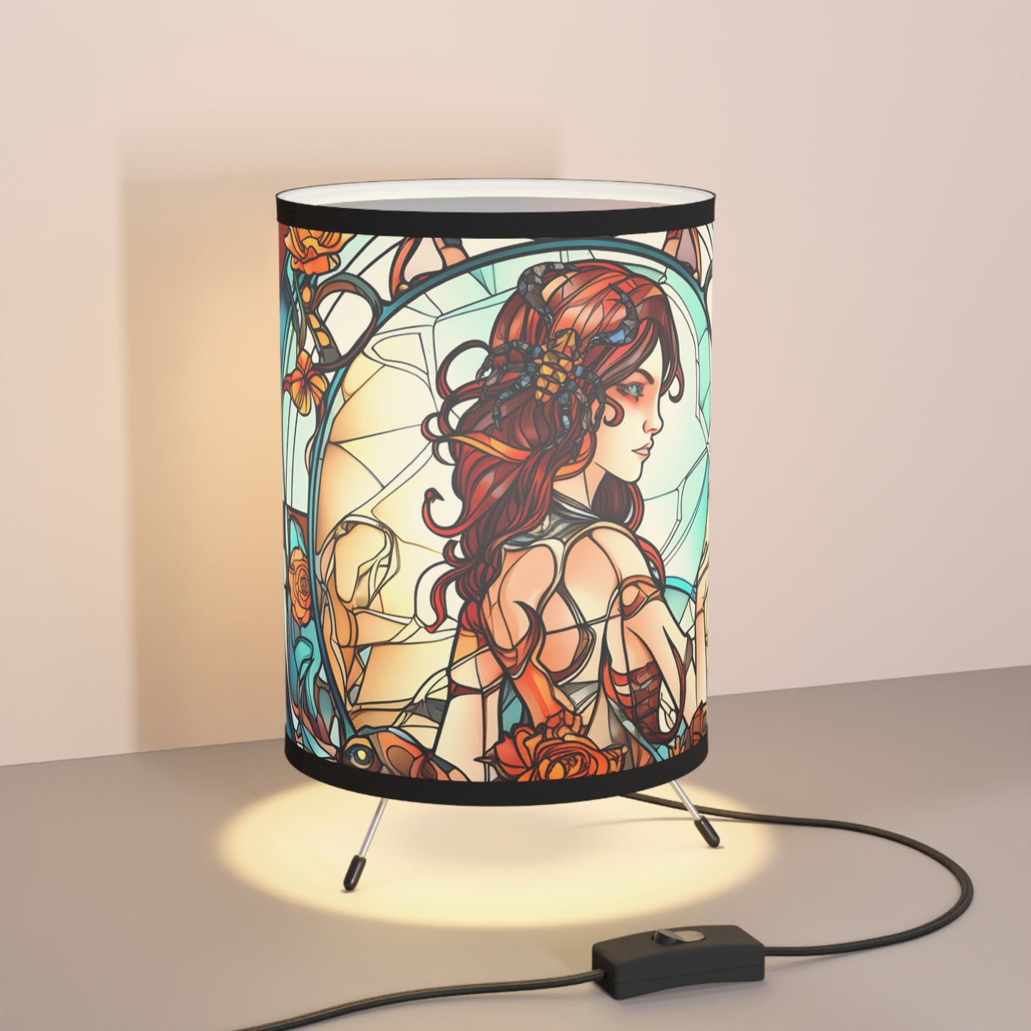 Scorpio Stained Glass Fire goddess Tripod Lamp with Printed Shade, US\CA plug