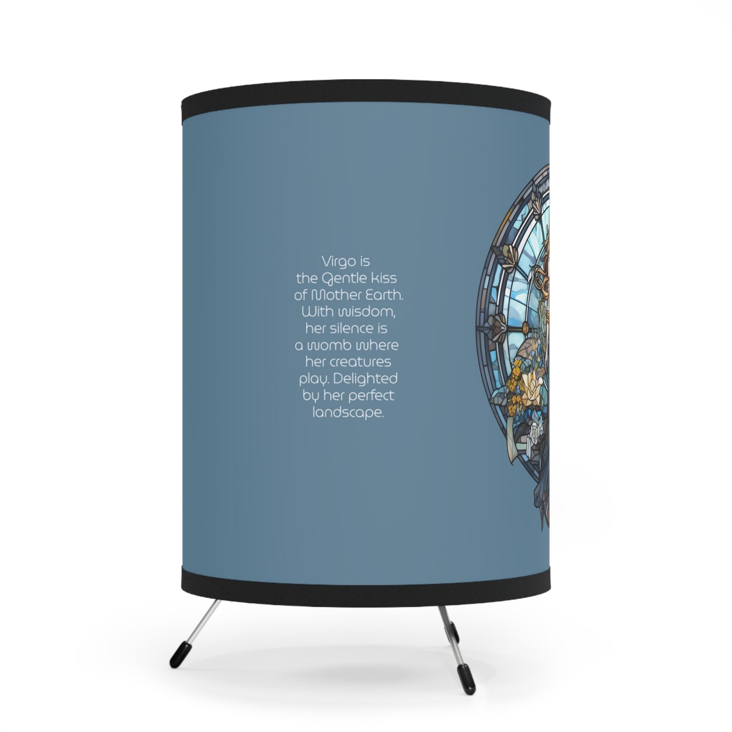 Virgo Stained Glass with Inspirational Poem Tripod Lamp with Printed Shade, US\CA plug