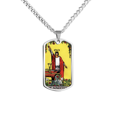 The Magician Tarot Card Double Sided Print Rectangular Pendant and Necklace