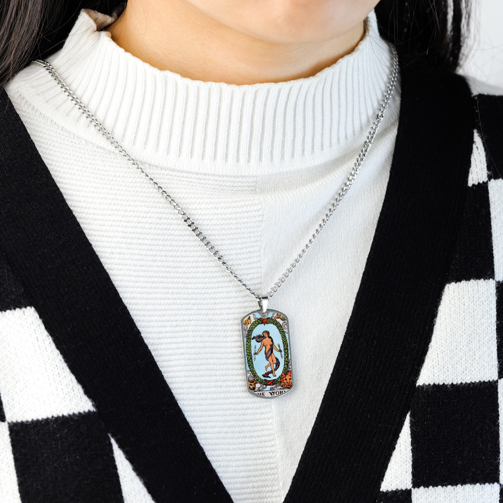 The World AND The Fool Tarot Cards ~ Double Sided Print Rectangular Pendant and Necklace