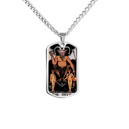The Death AND Devil Tarot Cards ~ Double Sided Print Rectangular Pendant and Necklace
