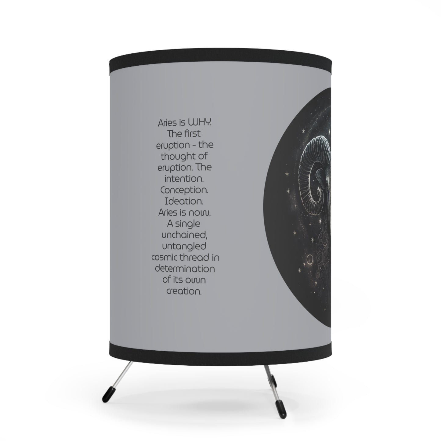 Aries Ram in Black and Silver with Inspirational Poem Tripod Lamp with Printed Shade, US\CA plug