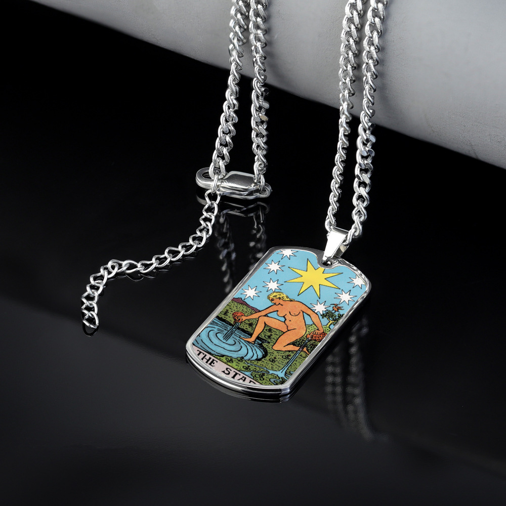 The Star Tarot Card Double Sided Print Rectangular Pendant and Necklace